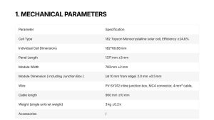JSL Power 200w Flexible Solar Panel Mechanical Parameter JSL 200W flexible solar panel mechnical parameter, JSL Power technical specification document