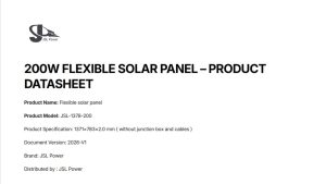 JSL 200W Flexible Solar Panel Datasheet Cover 200W flexible solar panel datasheet cover, JSL‑Power technical specification document